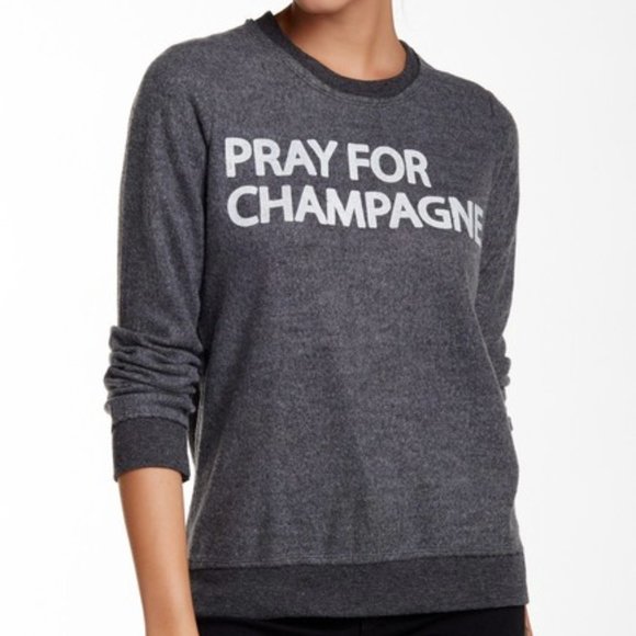Chaser Tops - Chaser Pray For Champagne Grey Sweatshirt Small